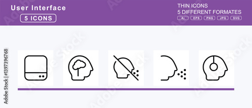 Set of 5 thin user interface icons,file, invoice, dollar, medical, minus, pdf