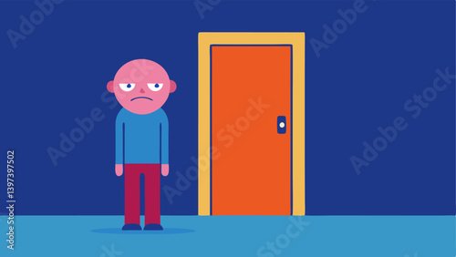 Closed Door A character stands in front of a closed door labeled Feelings looking anxious while ignoring the vibrant colors coming from under the door symbolizing unacknowledged