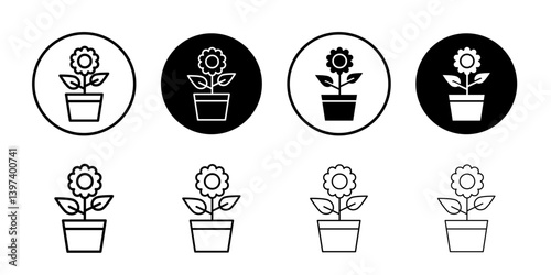 Flowerpot icon Black and white outline vector