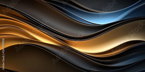 A striking abstract image showcasing flowing waves in shades of gold, blue, and black, creating a dynamic and modern visual effect.