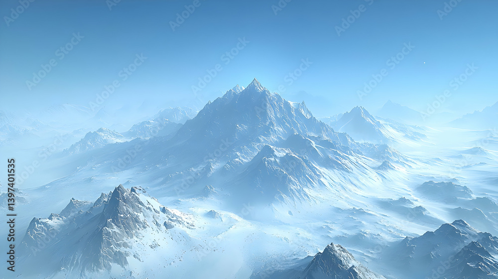 Digital 3D Render of a Majestic, Snow-Covered Mountain Range Under a Clear Blue Sky, a Breathtaking Winter Landscape Digital 3D Render of a Majestic, Snow-Covered Mountain Range Under a Clear Blue Sky, a Breathtaking Winter Landscape