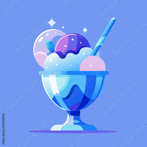 Sweet cloud: yogurt treat with blueberries and sugar dust for visual enjoyment.
