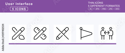 Set of 5 thin user interface icons,jug, k, kazoo, kerning, key
