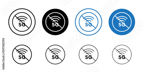 No 5G signal sign Black and white outline vector