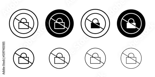 No lock sign Black and white outline vector
