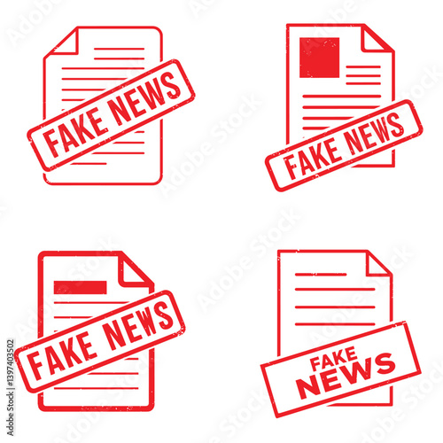 fake news rubber stamp red vector collection on solid white background