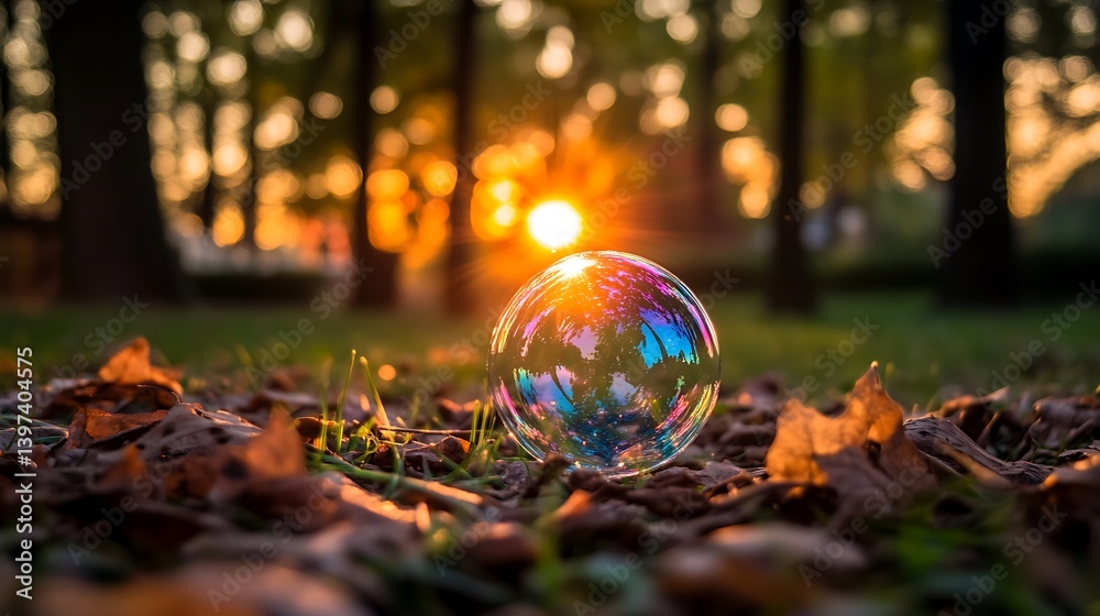 Sunset Bubble Autumn Magic in the Park. Sunset Bubble Autumn Magic in the Park.
