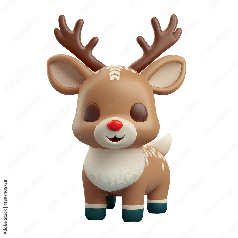 Fototapeta premium 3D reindeer with a red nose smiles at the camera