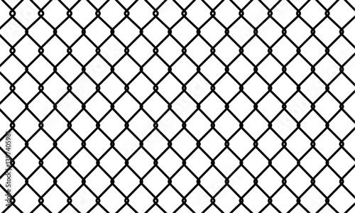 Seamless chain link fence on snow background.