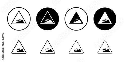Steep slope ahead sign Black and white outline vector