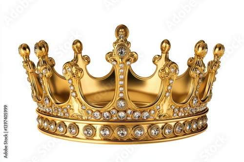 A golden crown with diamonds isolated on white background 
