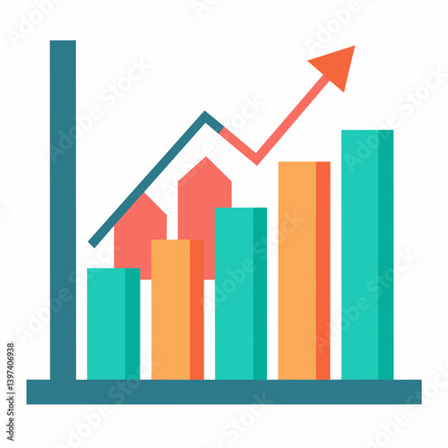 business graph, economy chart, economic growth, vector illustration