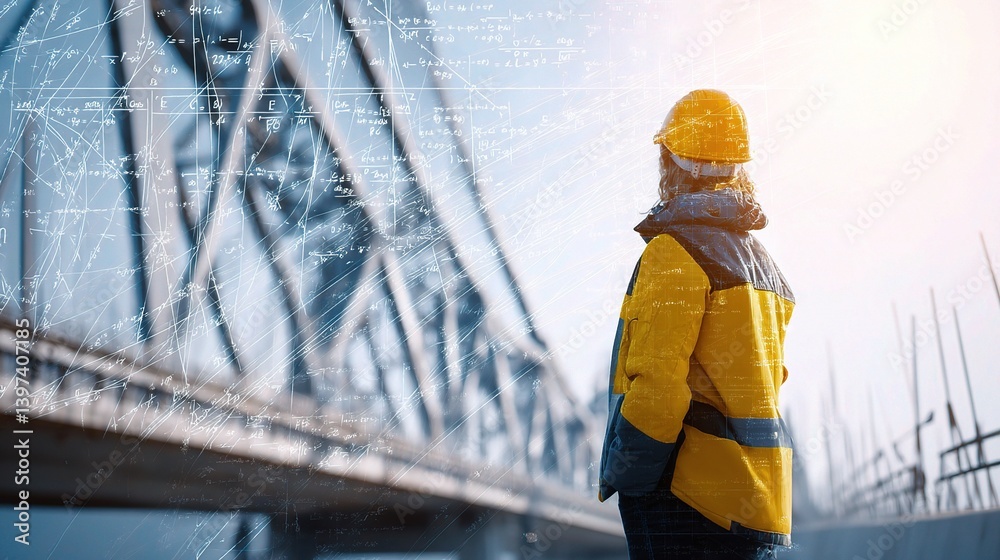 Fototapeta premium Engineer Observing Construction of Bridge Under Development
