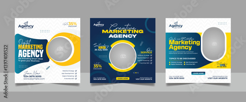 Digital Marketing Agency Online Webinar Social Media Post Set, Corporate Business Promotion Social Media Web Banner, Square Flyer Design Template