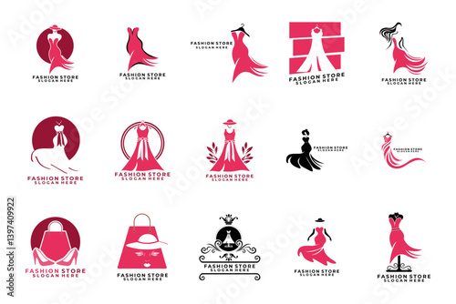 Set of beauty dress logo design vector template. Fashion Store logo design collections