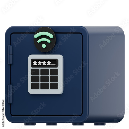 3D Digital Vault Icon with Password Pad and Secure Access Signal