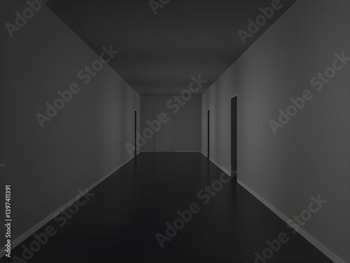 dark liminal space hallway  minimalistic interior design  3d render  