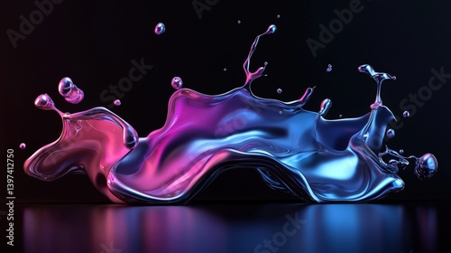 A vibrant splash of liquid in shades of pink and blue, creating an artistic and dynamic visual effect against a dark background.