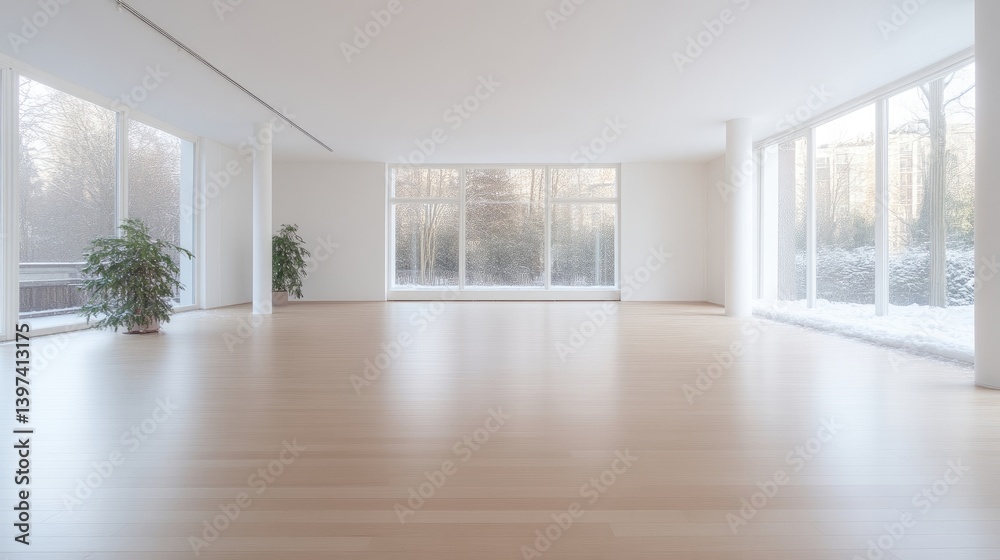 Obraz premium Empty modern space with large windows