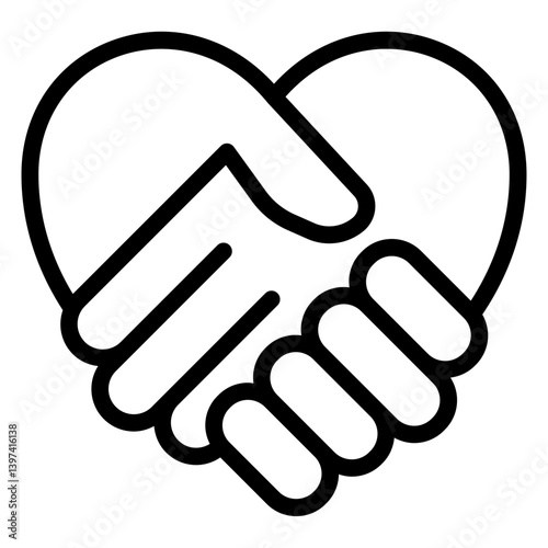 Heart shaped handshake line icon, friendship concept. Vector graphics. Two hands, deal sign on white background, style mobile or design.
