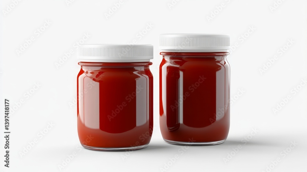 Chili Sauce Jar Mockup, Two Jars. Chili Sauce Jar Mockup, Two Jars.