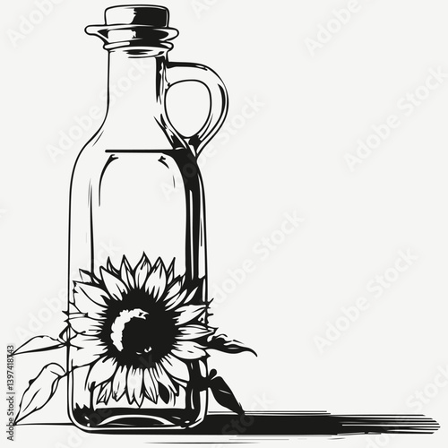 sunflower oil in a bottle sketch illustration