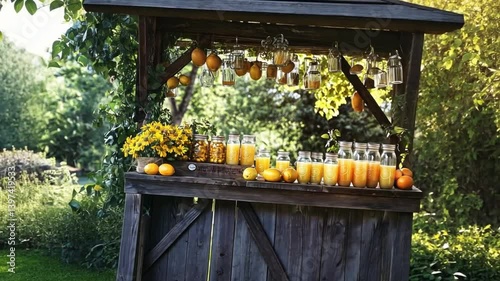 Refreshing Homemade Lemonade Stand with Fresh Citrus Fruits in a Rustic Outdoor Setting