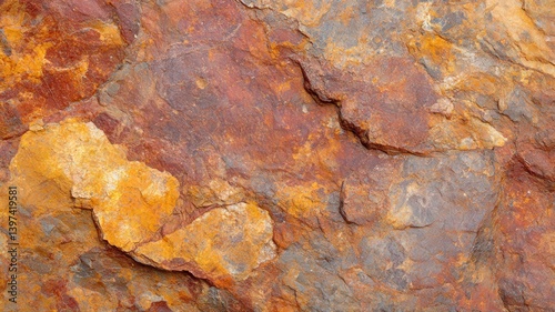 Textured Stone Surface with Natural Tones of Orange Brown and Gray Close Up Showing Weathered Rock Formations and Sediment Layers