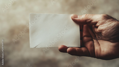 Obraz na płótnie Hand holding blank paper note, grunge background w salonie