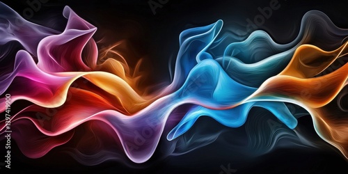 A vibrant abstract composition of flowing colors, blending smoothly into one another, creating a dynamic visual experience on a dark background.