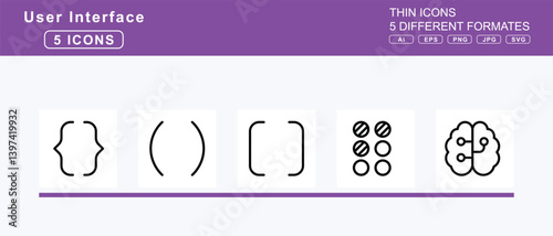 Set of 5 thin user interface icons,book, section, books, medical, spells, tanakh, user