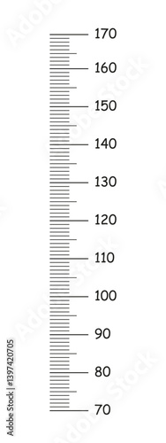 Kids height chart from 70 to 170 centimeters printable mockup. Template for wall growth sticker isolated on white background. Graphic minimalist illustration. Meter wall or growth ruler black icon.