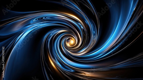 A mesmerizing swirling pattern of blue and black tones, evoking a sense of depth and movement, reminiscent of a cosmic vortex.