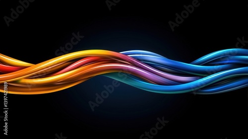 A vibrant wave of colorful lines flowing elegantly against a dark background, creating a dynamic and artistic visual experience.