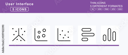 Set of 5 thin user interface icons,candle, holder, candy, cane, corn