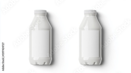 White plastic yogurt or milk bottle mockup with blank label.