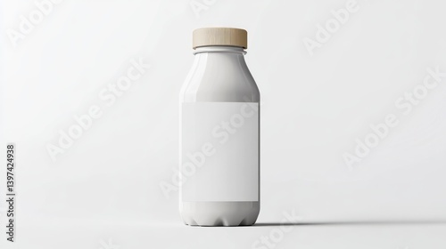White plastic yogurt or milk bottle mockup with blank label.