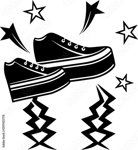 Stylized platform shoes illustration with stars and zigzag accents on a white background
