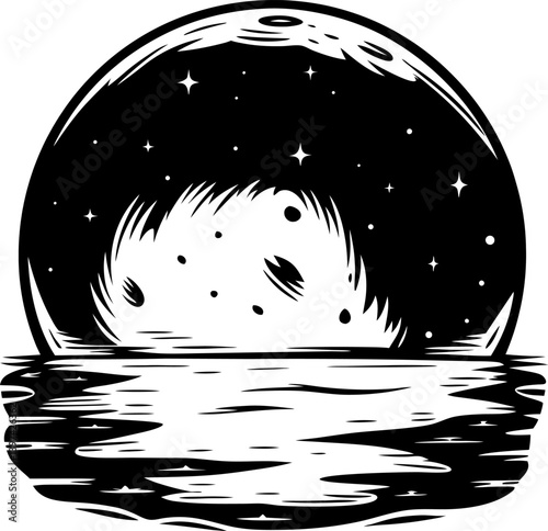 Celestial moonrise over tranquil ocean at night starry sky, lunar reflection, cosmic serenity, nocturnal elegance