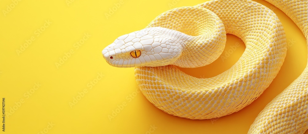 Fototapeta premium Albino Snake Coiled on Bright Yellow Surface 