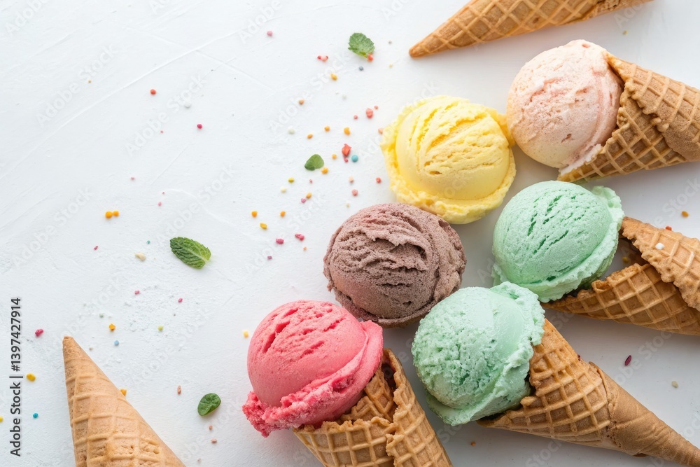 Vibrant minimalist ice cream banner: perfect for social media & flyers. Multicolored design.