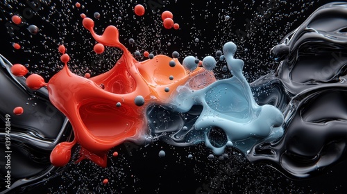 A vibrant splash of colorful paint against a dark background, capturing dynamic movement and the beauty of fluid shapes.