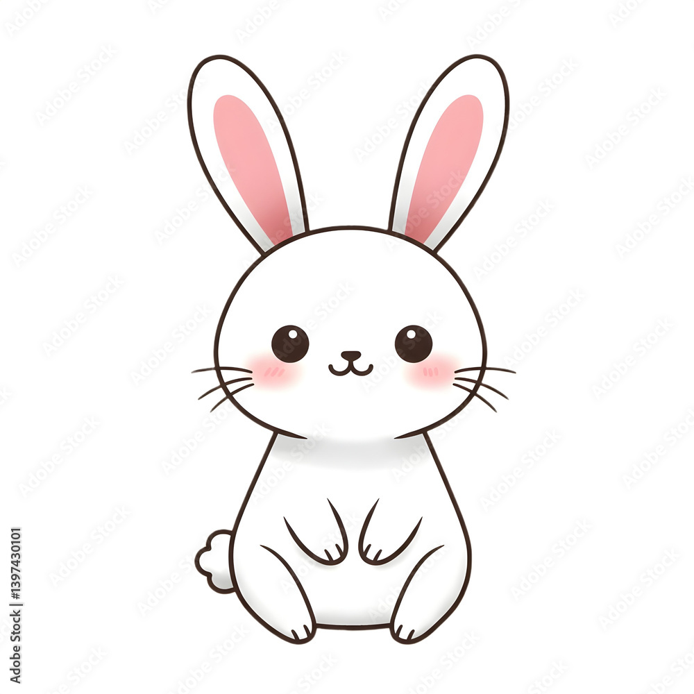 Obraz premium A cute digital illustration of a white bunny standing on its hind legs with an adorable expression.