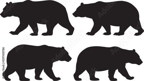 Bear Silhouette Set Walking, vector illustration