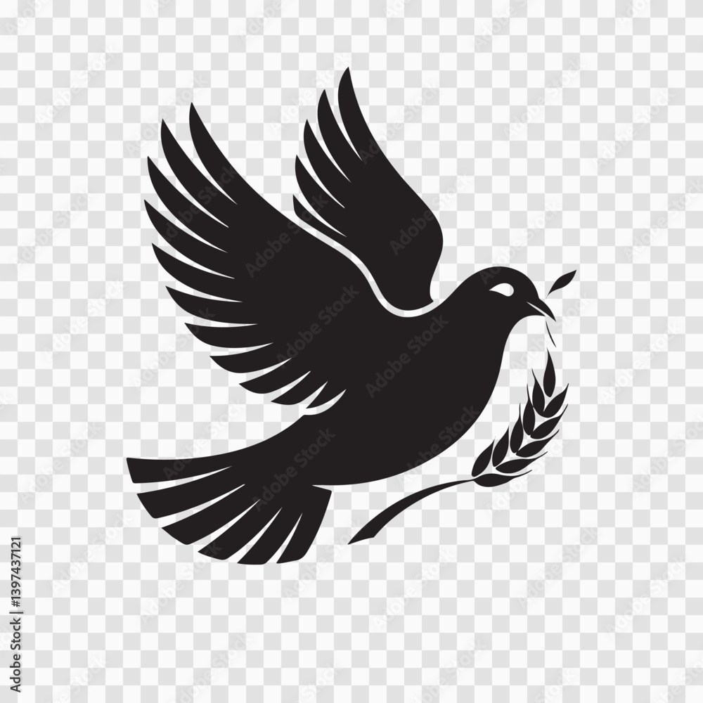 Obraz premium Peace Dove Silhouette with Olive Branch Vector