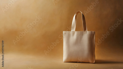 Elegant beige cotton tote bag with golden texture displayed on a neutral surface