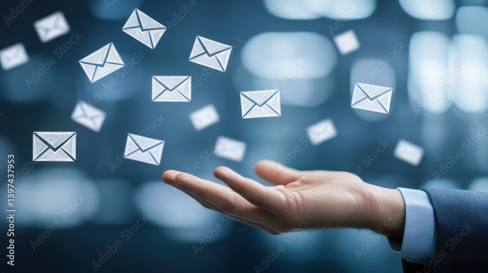 Businessman presenting email icon in corporate setting to symbolize professional communication