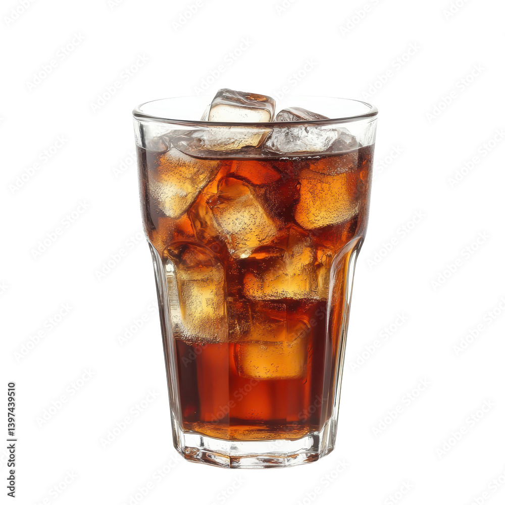 cola with ice isolated on transparent background.