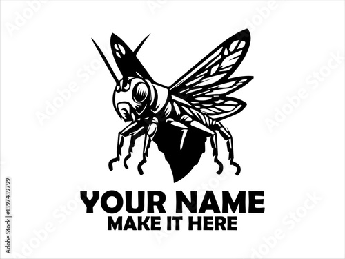 Monochromatic illustration of a Giant winged grasshopper with detailed wings and segmented body, giant winged grasshopper vector design, giant winged grasshopper logo and nature concept