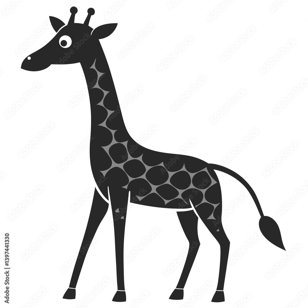 Naklejka premium Cartoon Giraffe Standing Elegant Silhouette Wildlife Illustration Isolated On White Background